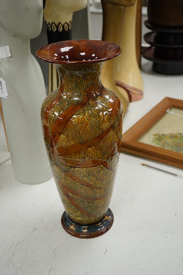 A Doulton Lambeth natural foliage ware vase, 40cm high